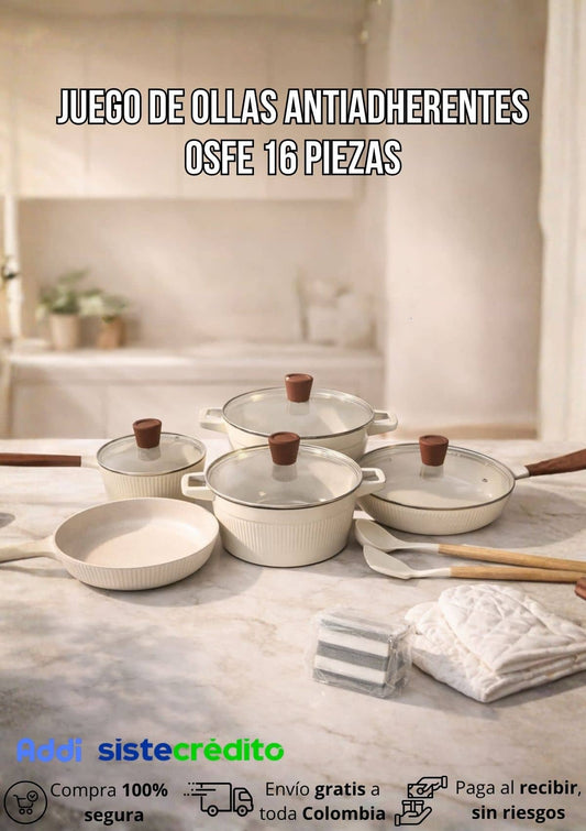 Juego De Ollas Antiadherentes Osfe 16 Piezas